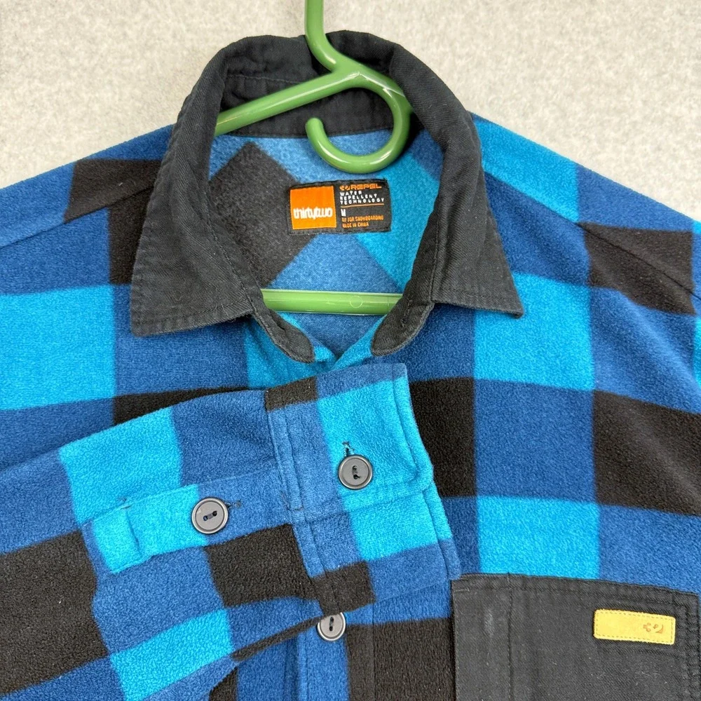 ThirtyTwo Repel Fleece Water Repellent Flannel Shirt Mens M Blue Plaid Snowboard